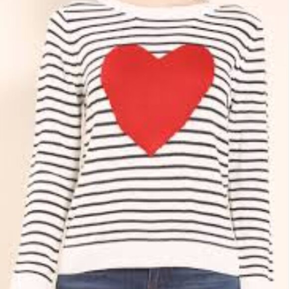 Old Navy Cropped Crew-Neck Sweater Navy Stripes Red Heart L/XL NWT - Picture 2 of 3